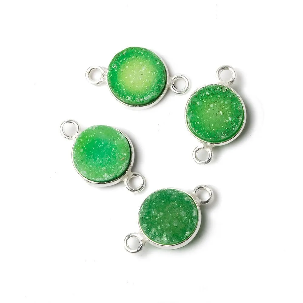 10mm Silver Bezel Lime Green Drusy Coin Connector 1 piece