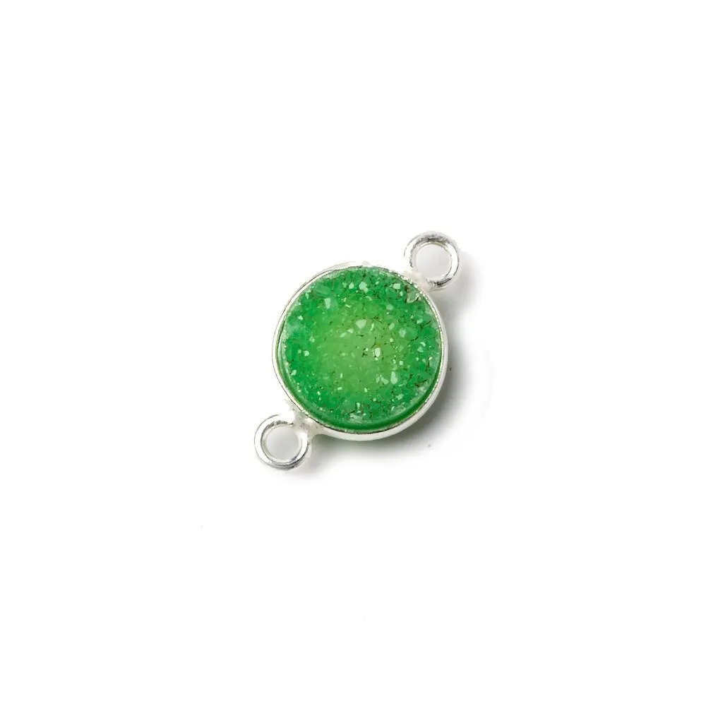 10mm Silver Bezel Lime Green Drusy Coin Connector 1 piece