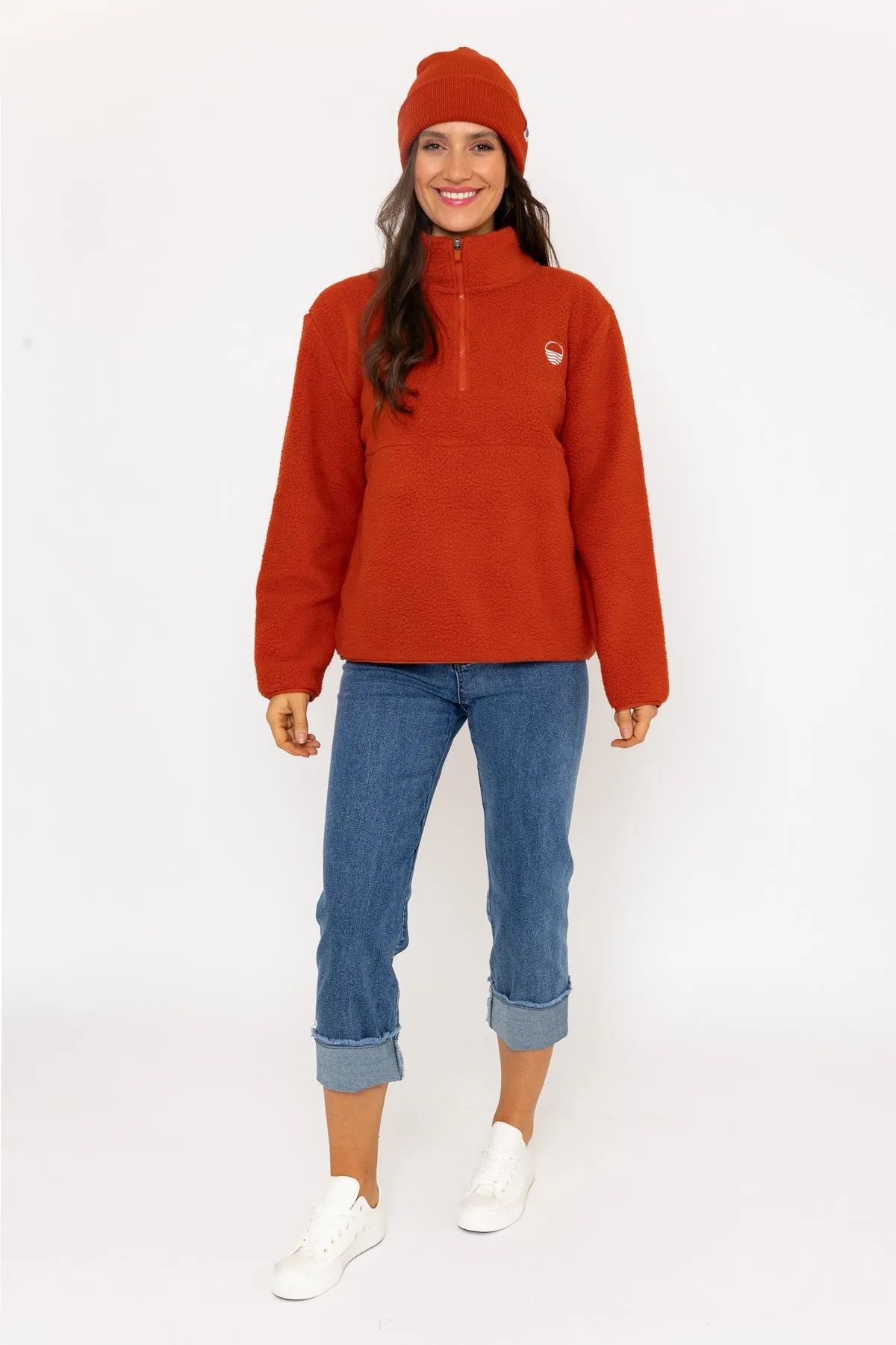 1/2 Zip Teddy Fleece in Rust Orange