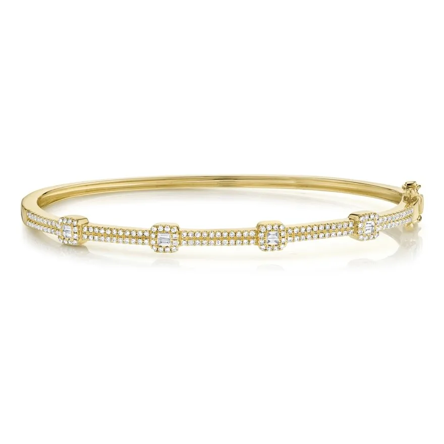 14KT GOLD 0.52 CTW DIAMOND 2-ROW HALO BANGLE BRACELET