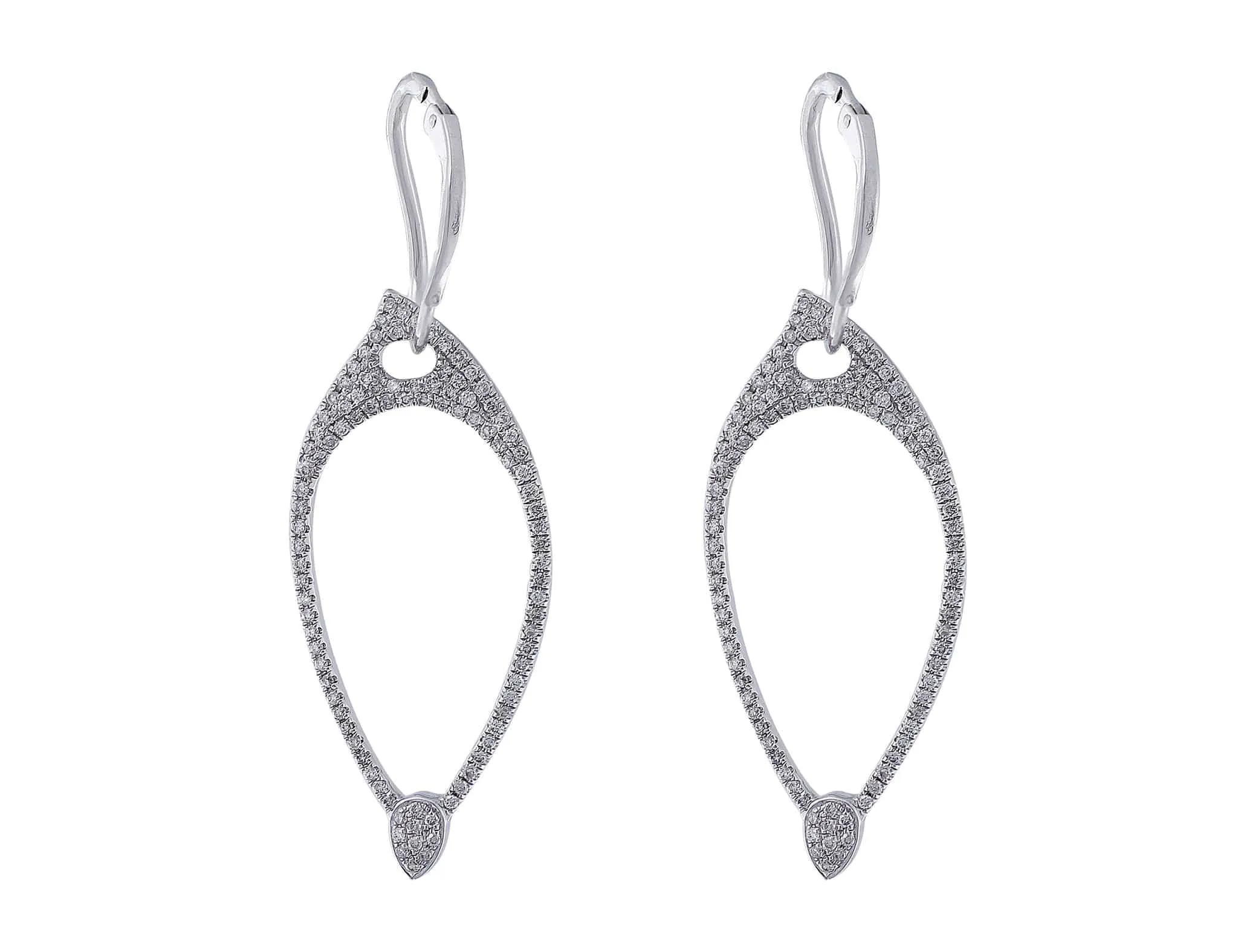 18k White Gold Almond-shaped Long Drop Pave Diamond Earrings