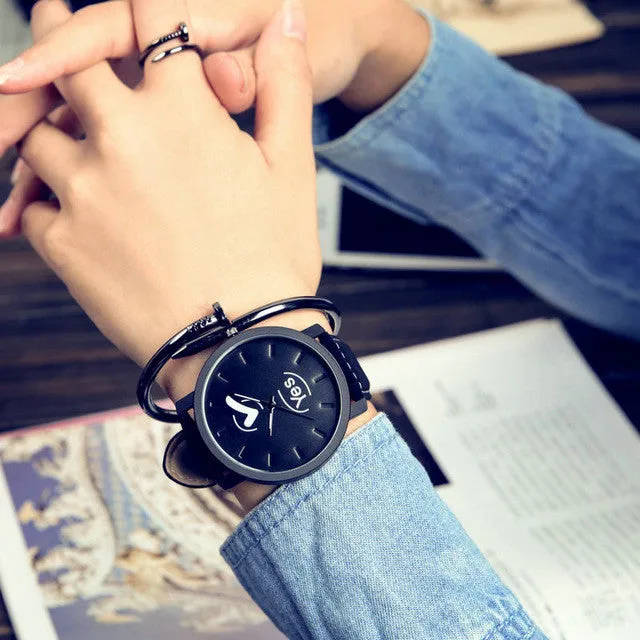 2017 fashion couple watch mechanical watch popular casual quartz YES & NO watch minimalist valentine gift bell boy girl watch