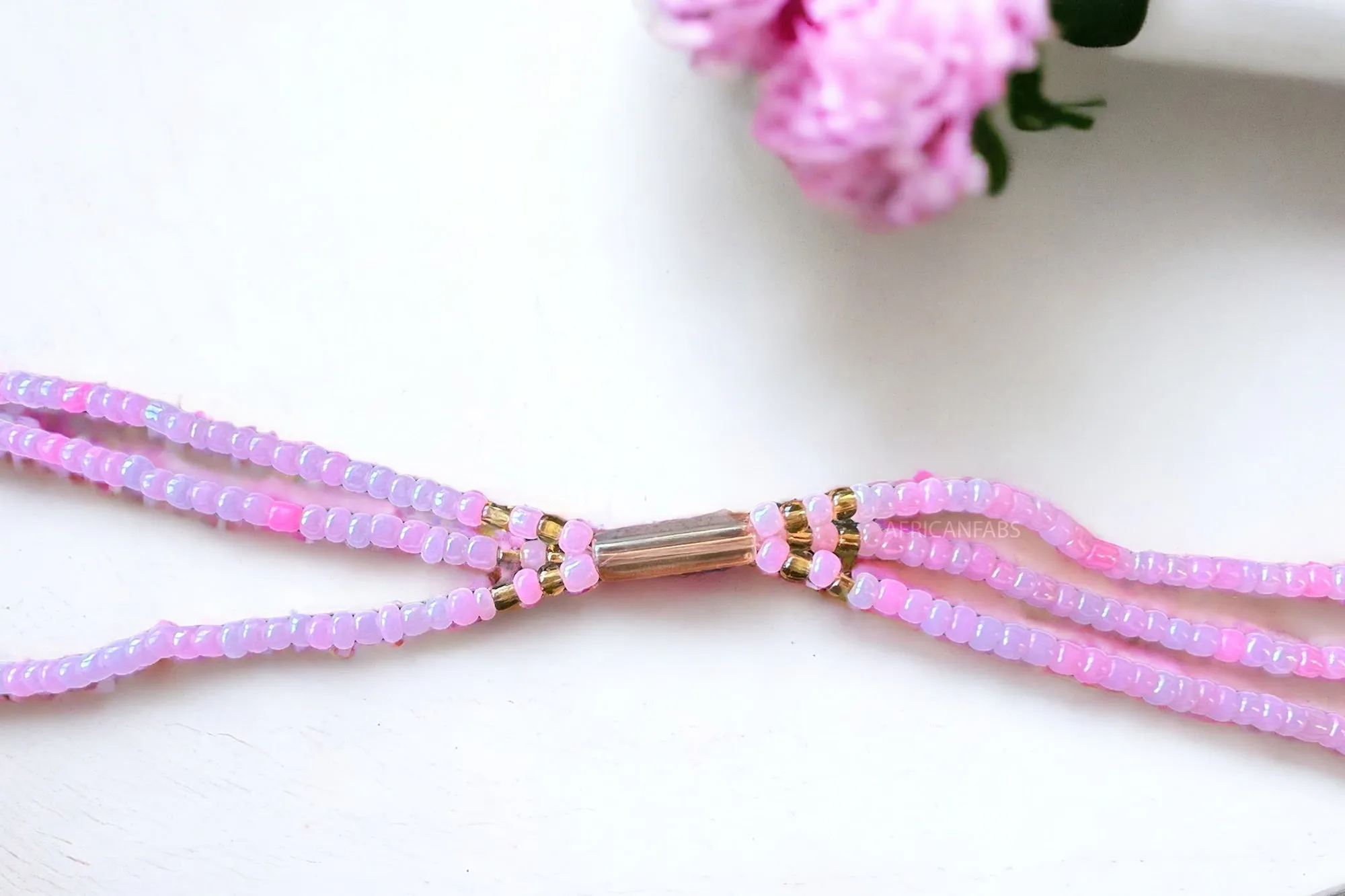 3 in 1 Waist Beads / African Hip Chain - AME - Pink (elastic)