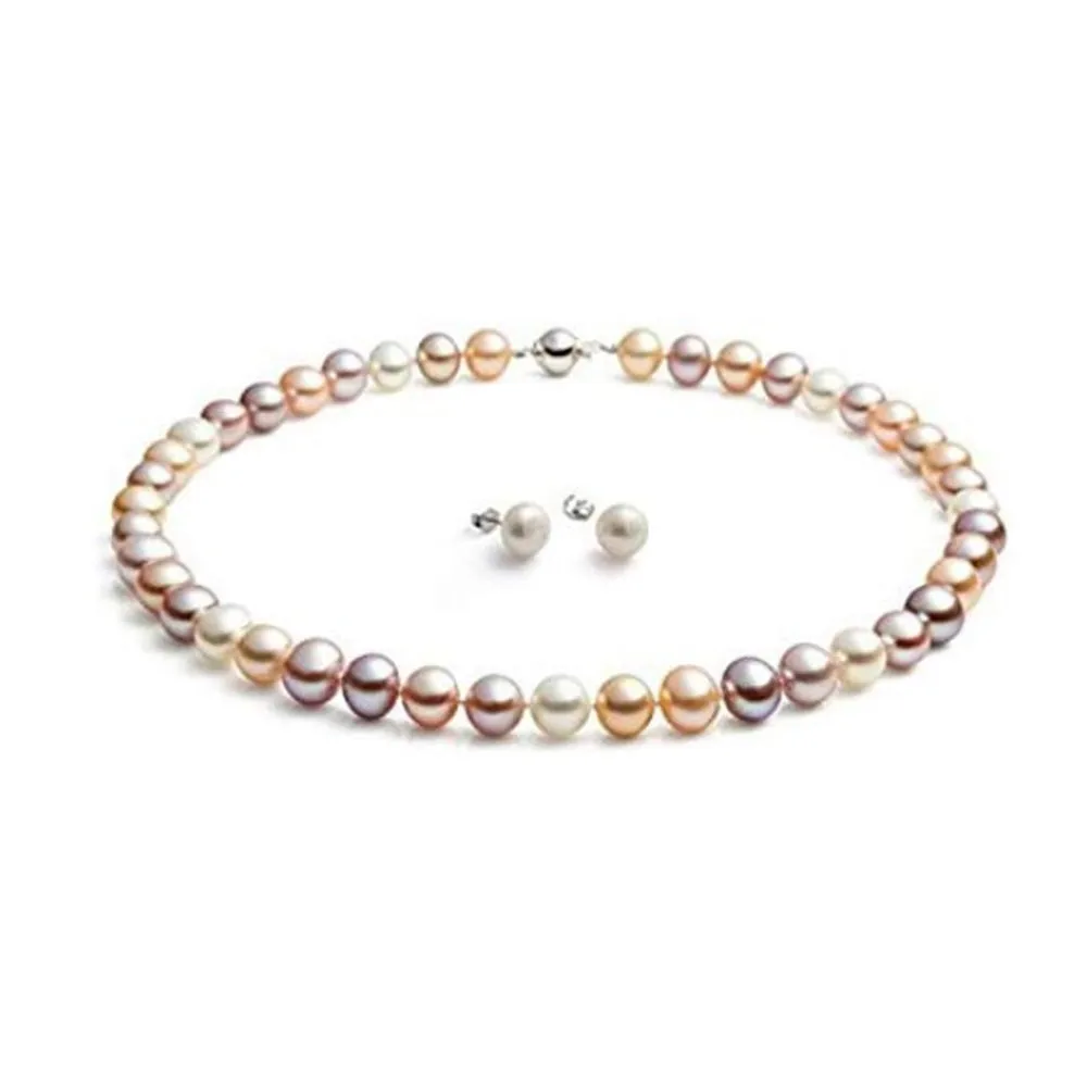 7mm Multicoloured Freshwater Pearl Necklace and Earrings, Women's Pearl Jewellery