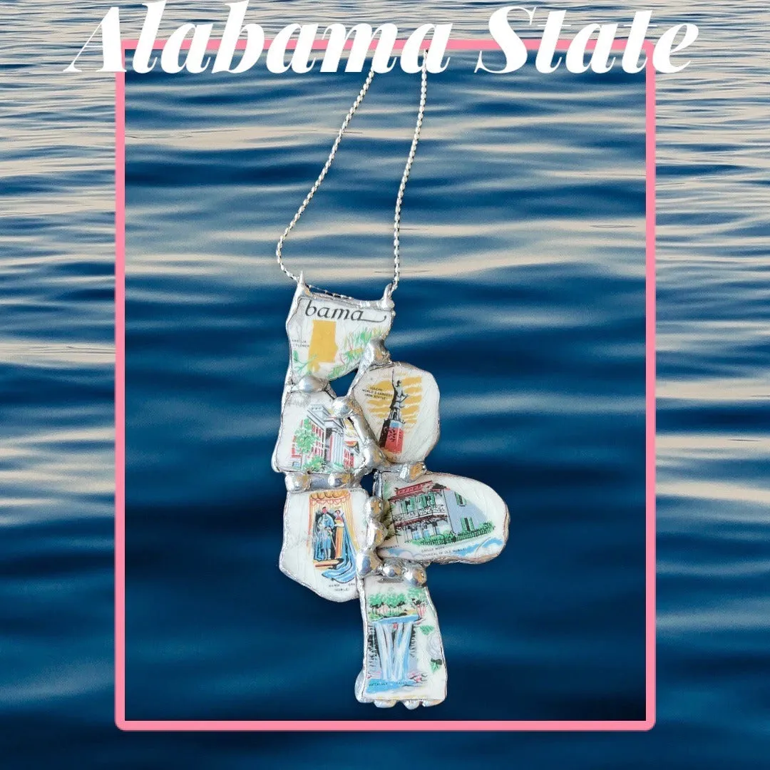 Alabama State Commemorative Icons Chards Pendant With Boho Metalwork