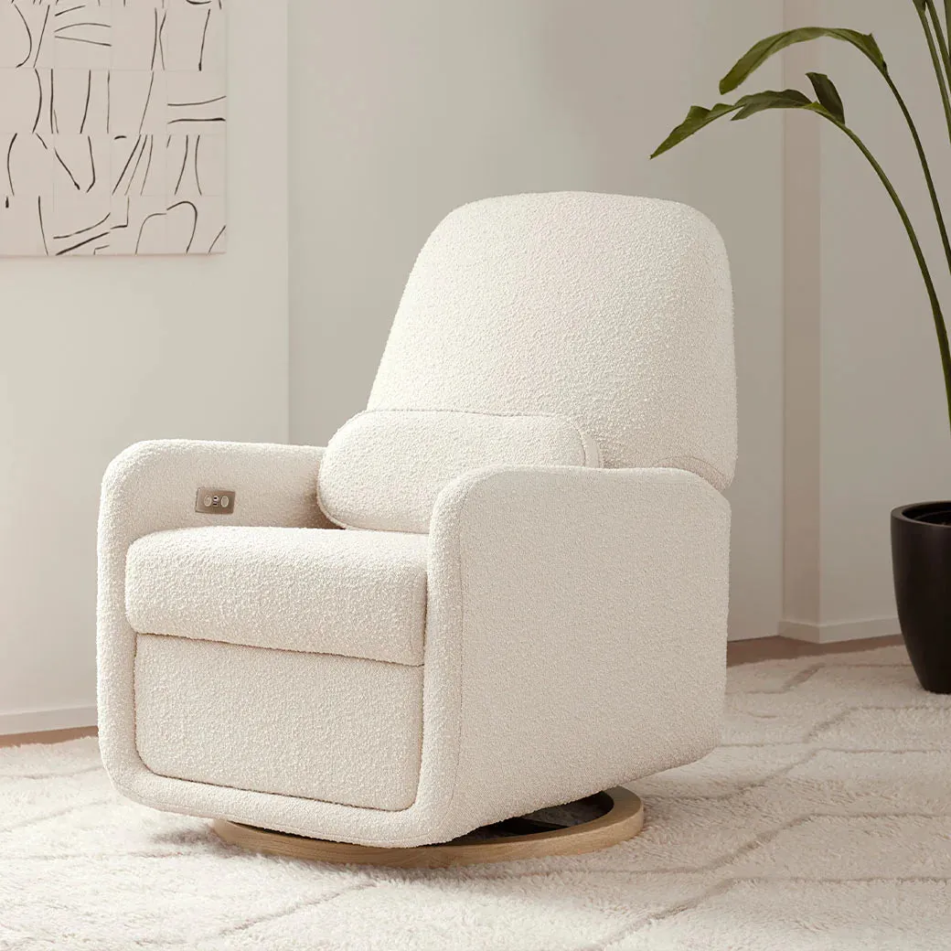 Arc Glider Recliner with USB - Ivory Boucle and Light Wood Base