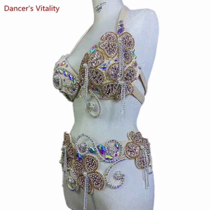 Belly Dance Costume Suit Women Customsized Hand Made Bra belt 2pcs Girl's Oriental Belly Dancing Belt Competitoin Suit