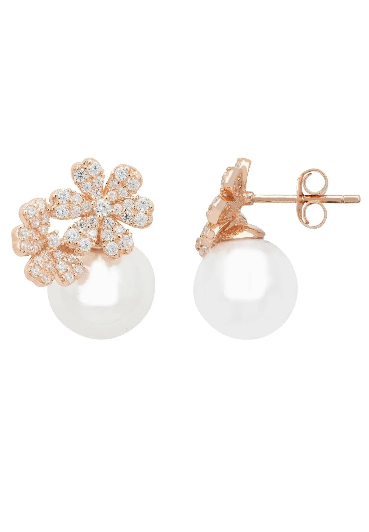 Bouquet And Pearl Stud Earrings Rosegold