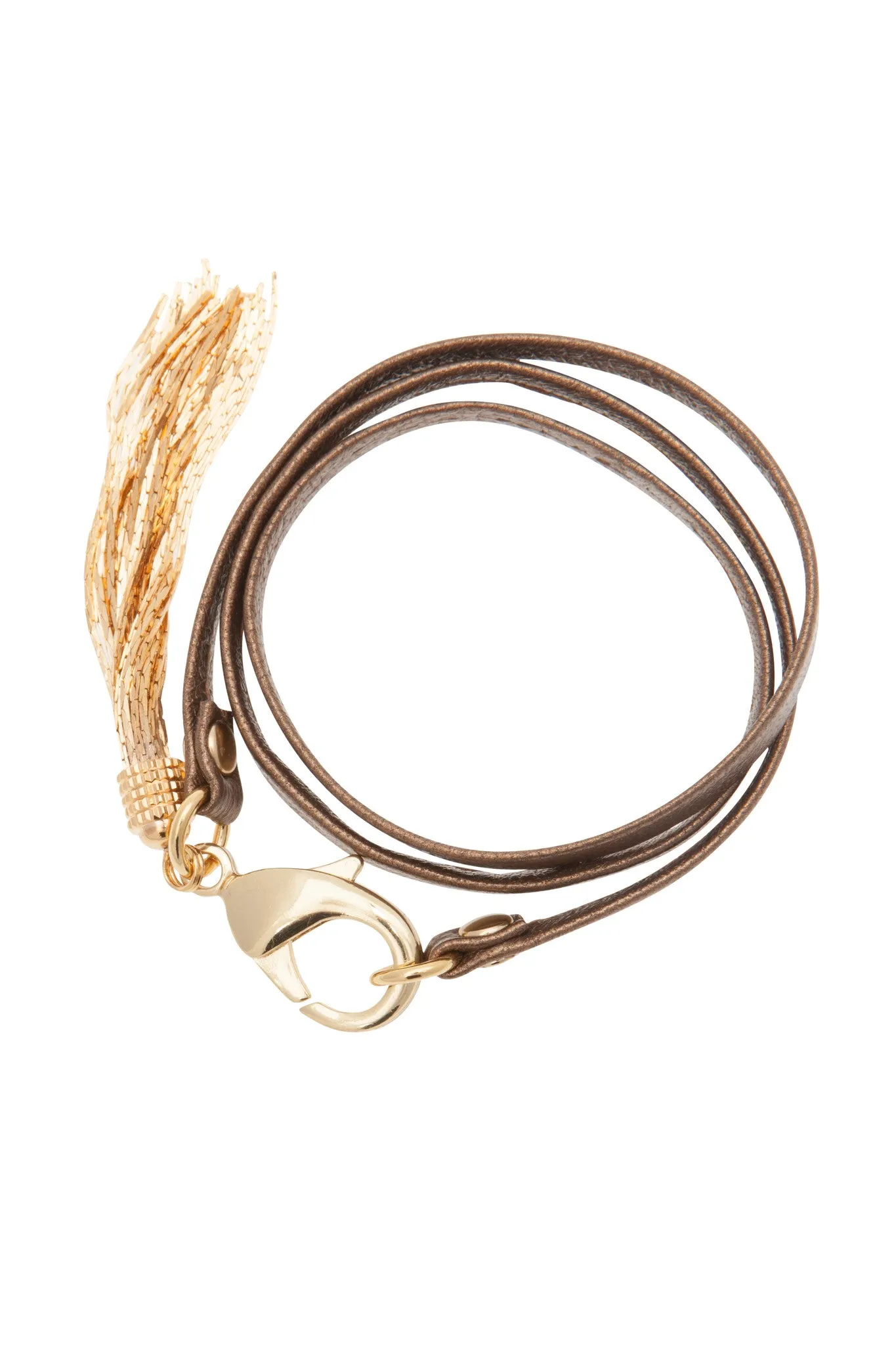 Bronze Leather Triple Wrap Tassel Bracelet