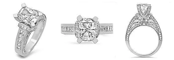 Cathedral Style 3 Carat Radiant Cut Center Cubic Zirconia Ring