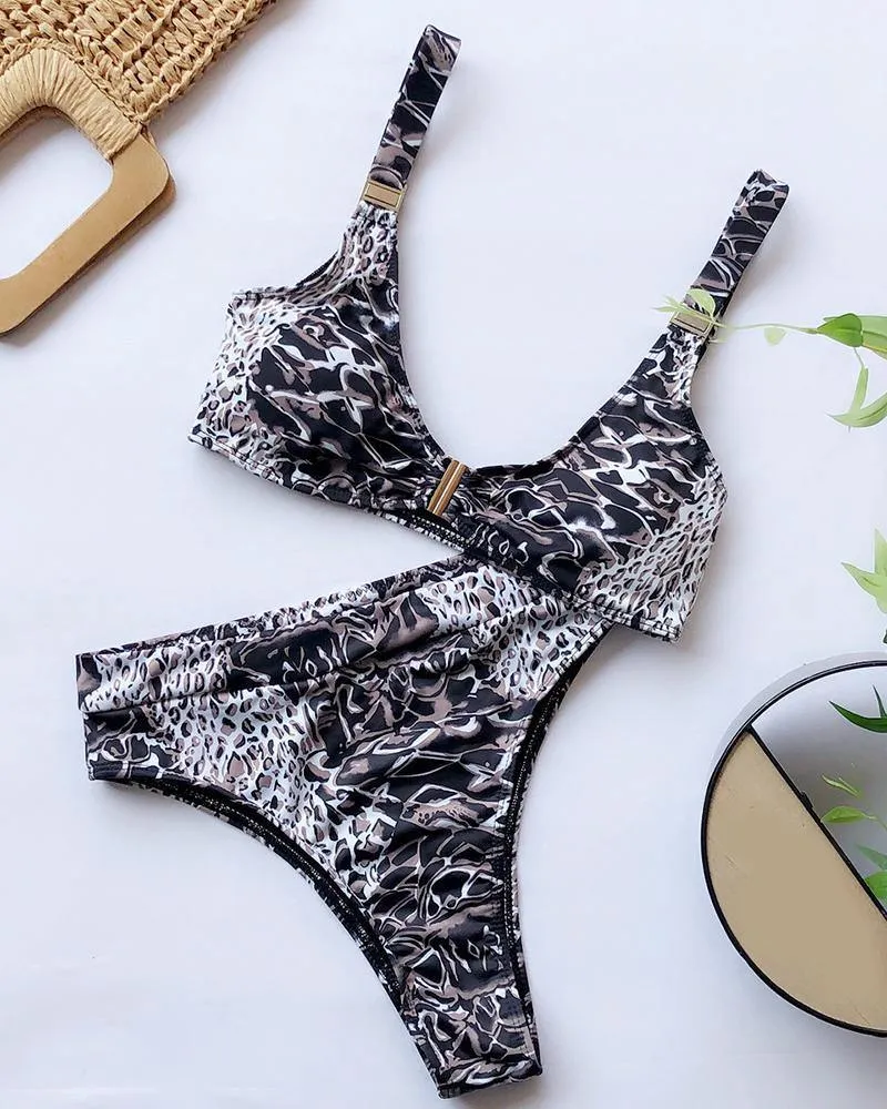 Chain Print High Waist Bikini Set