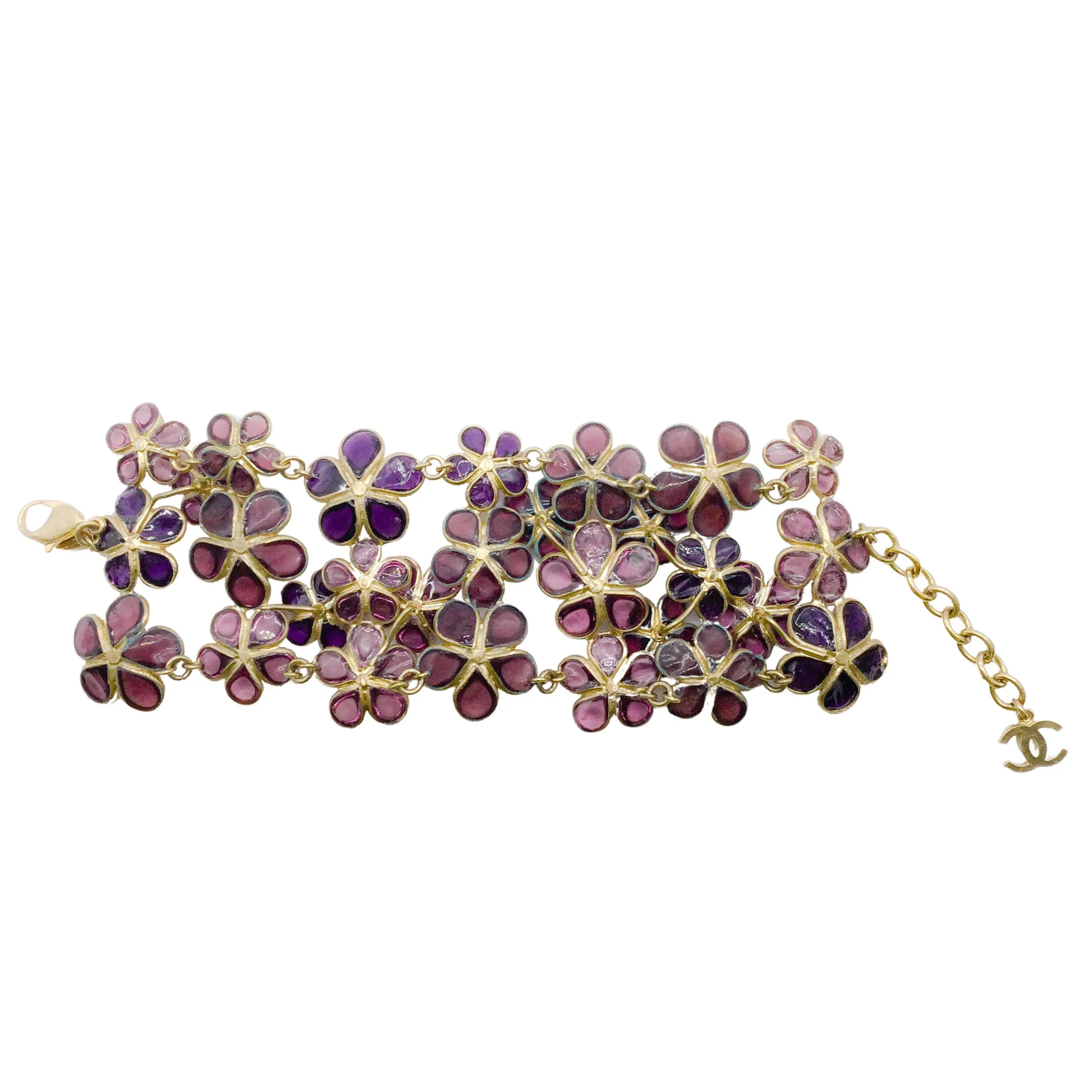 Chanel Purple Glass Flowers with Rhinestones Bracelet