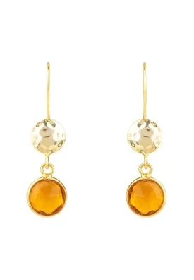 Circle & Hammer Earrings Gold Citrine