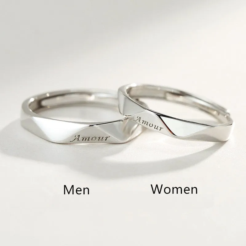 DEANWANGKT Sterling Silver Angel And Devil Couple Rings Wing Feather Opening Rings For Women Men Lovers Party Jewelry