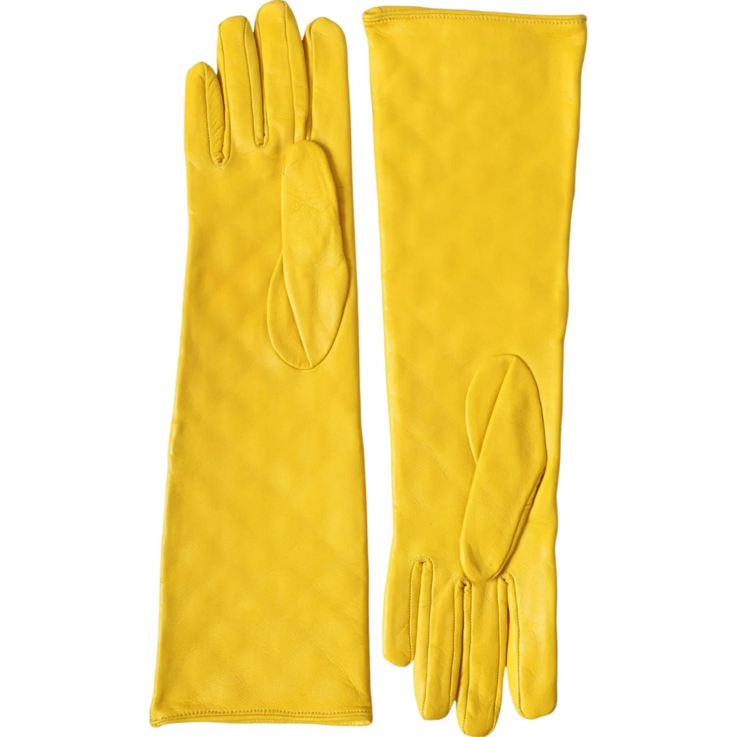 Dolce & Gabbana Gold Leather Quilted Mid Arm Length Gloves