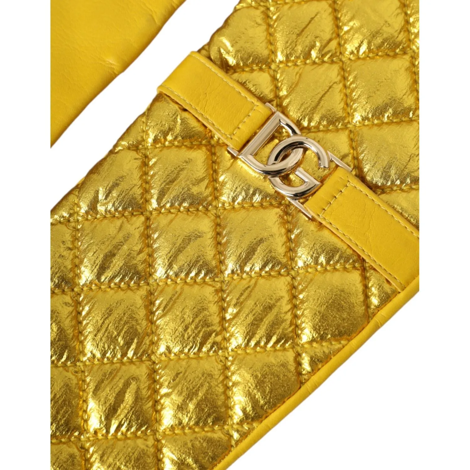 Dolce & Gabbana Gold Leather Quilted Mid Arm Length Gloves