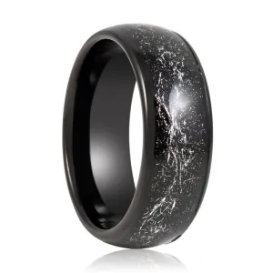 DOMINATOR | Black Tungsten Ring, Black Meteorite Inlay, Domed