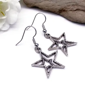 Double Star Silver Plated Charm Earrings