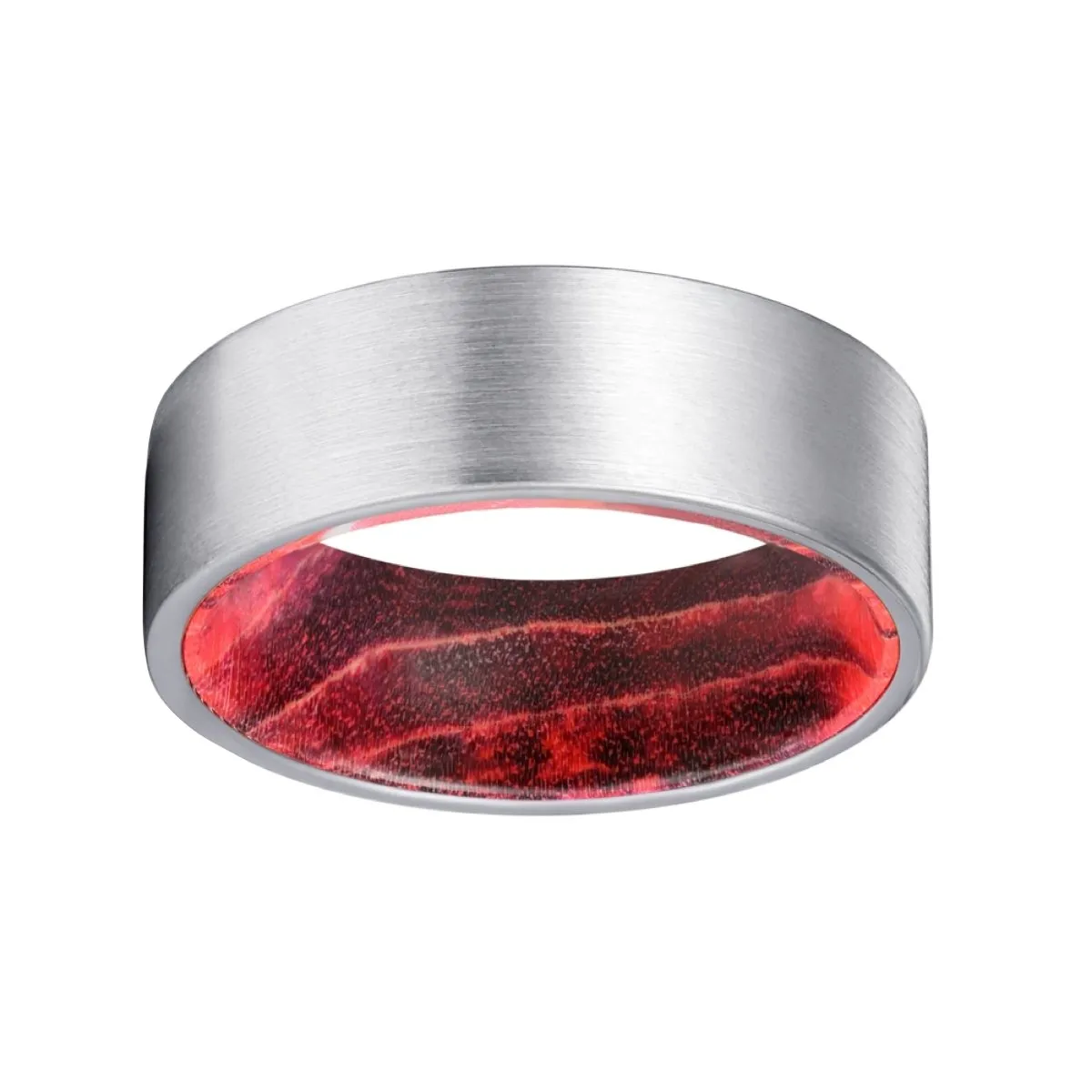 ELEMENT | Black & Red Wood, Silver Tungsten Ring, Brushed, Flat