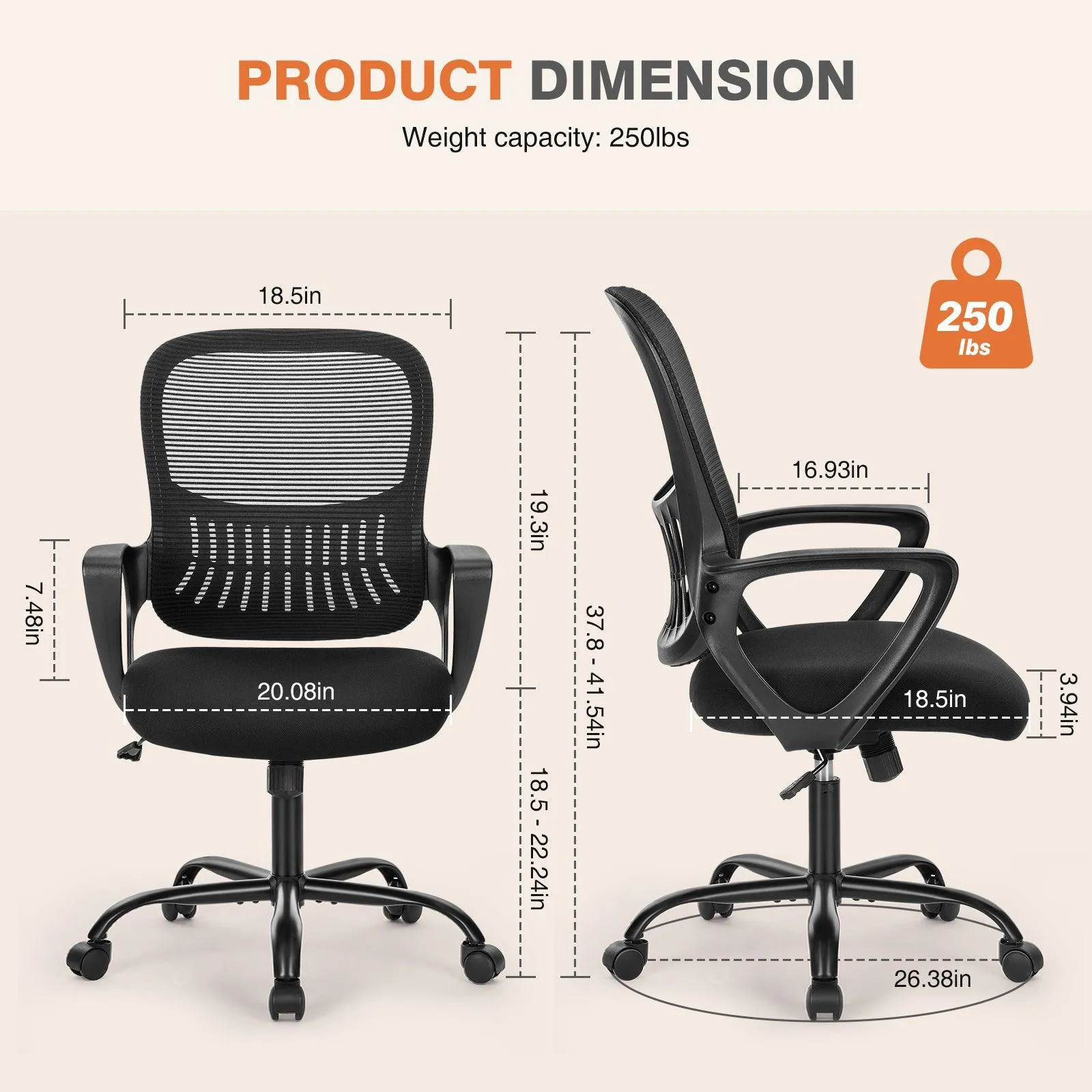 Ergonomic Office Chair with Mesh Back, Fixed Armrests, and Soft Foam Seat Cushion