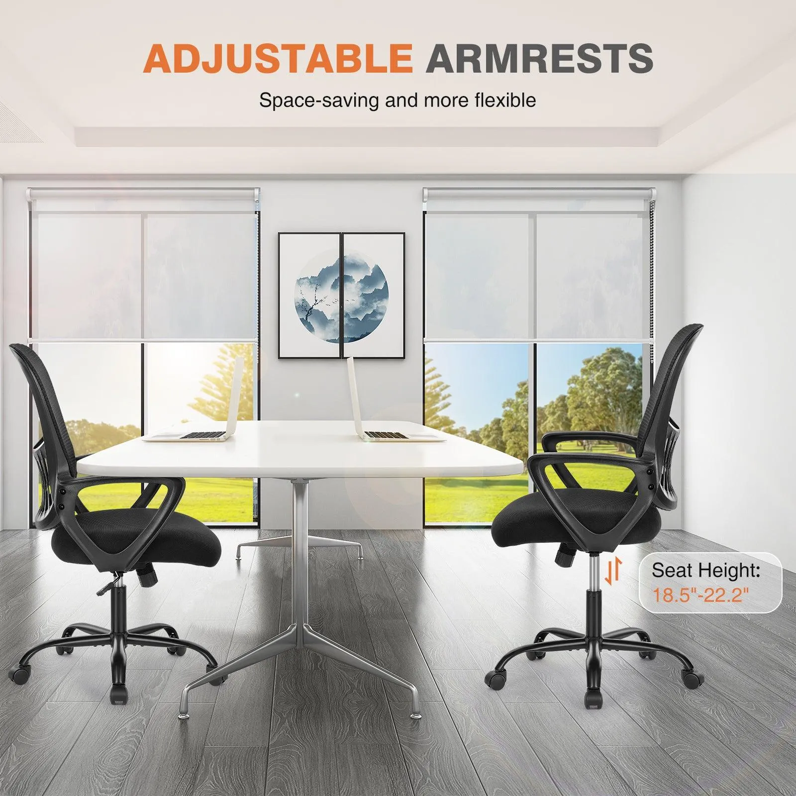 Ergonomic Office Chair with Mesh Back, Fixed Armrests, and Soft Foam Seat Cushion