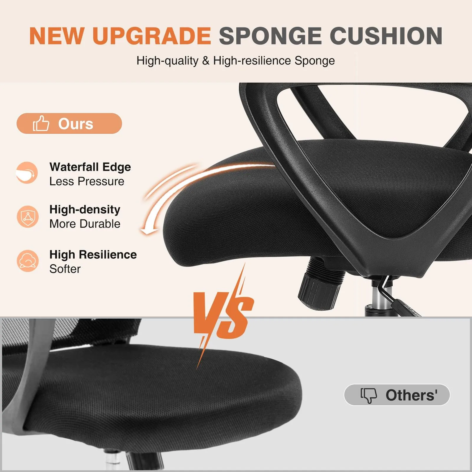 Ergonomic Office Chair with Mesh Back, Fixed Armrests, and Soft Foam Seat Cushion