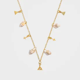 Gold Moonstone Charm Necklace with Tiger Concha Shells - Terra | By Lunar James