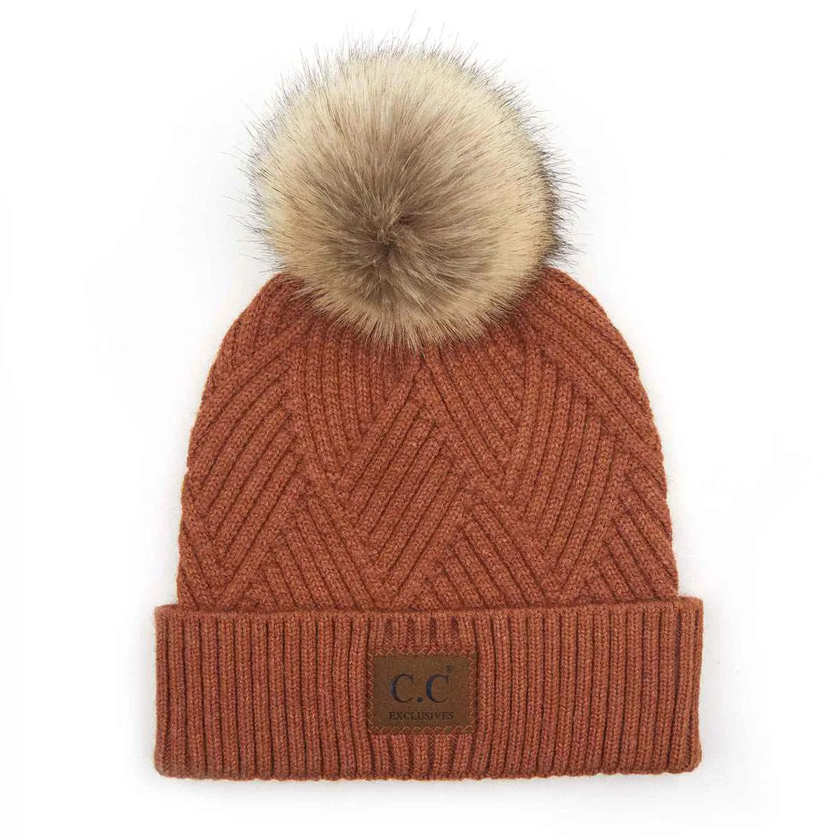 HAT2060 Amelia Large Patch Heathered Pom Beanie