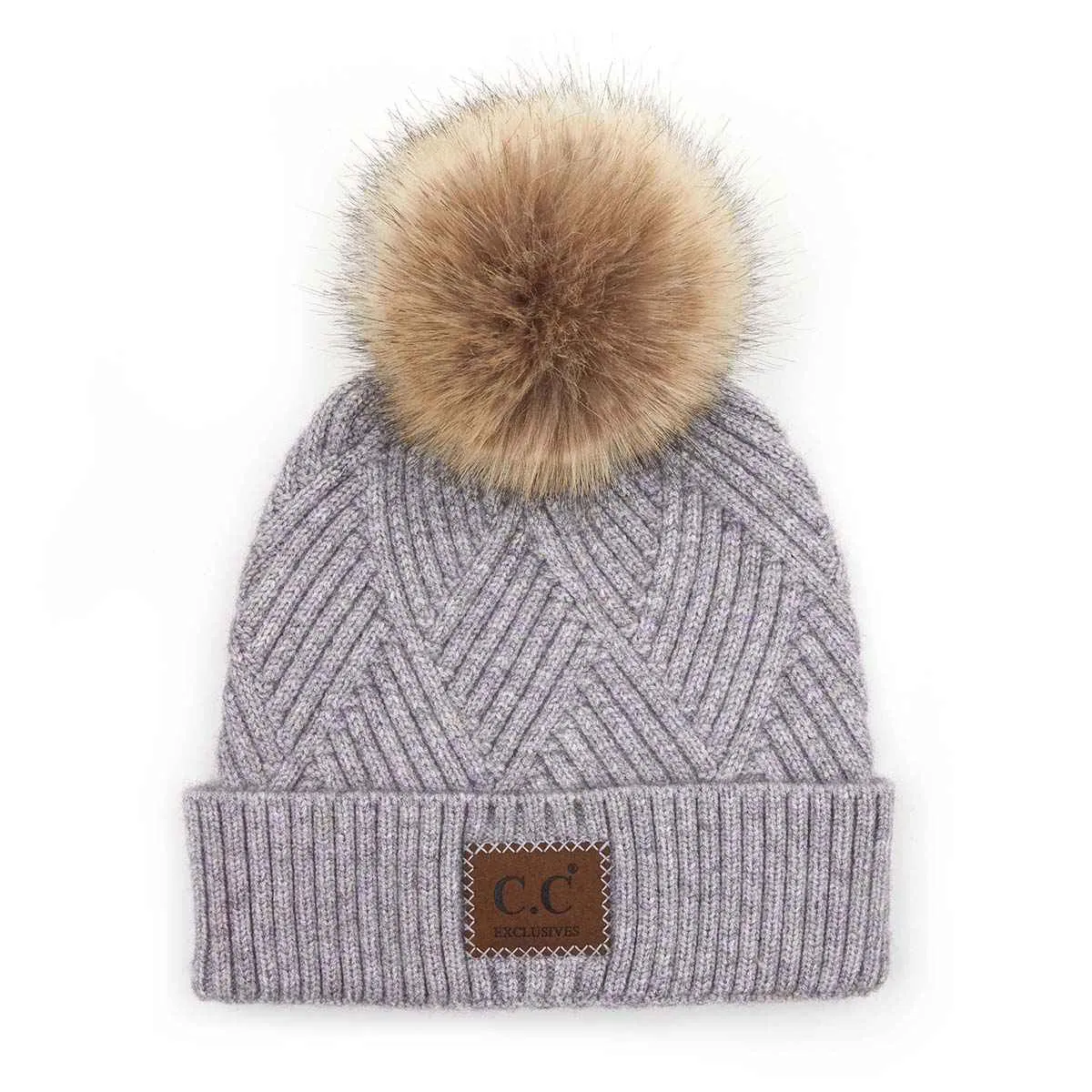 HAT2060 Amelia Large Patch Heathered Pom Beanie