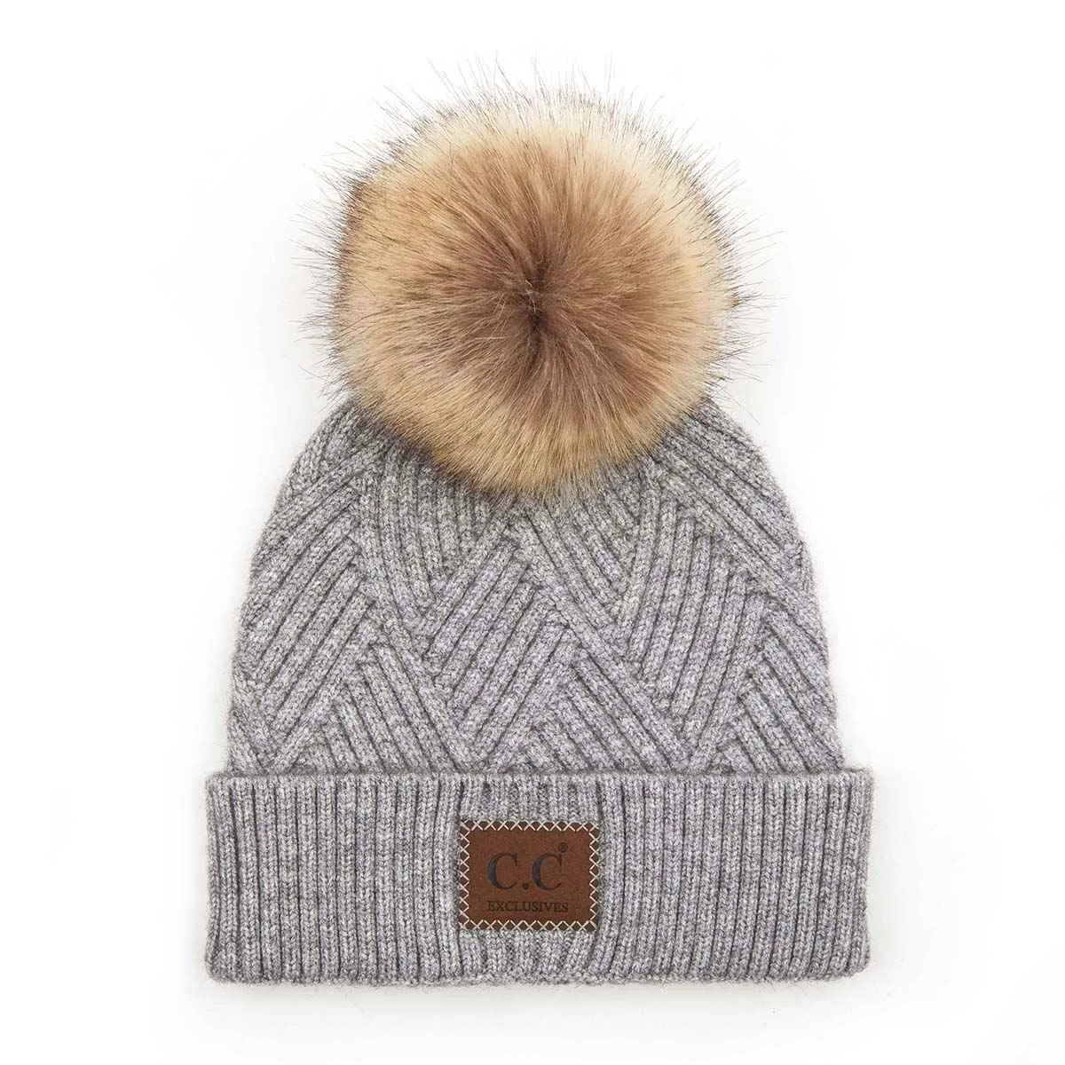 HAT2060 Amelia Large Patch Heathered Pom Beanie