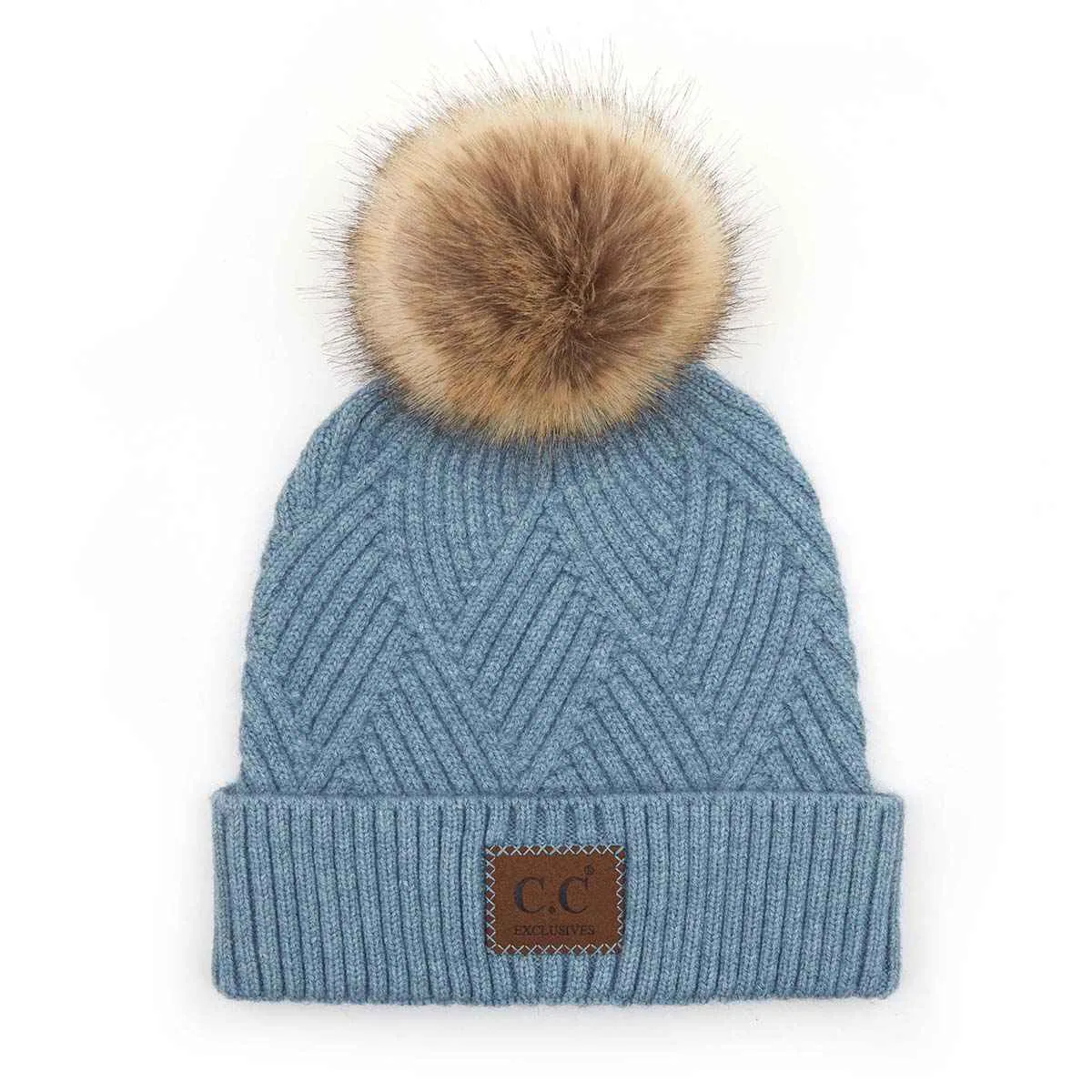 HAT2060 Amelia Large Patch Heathered Pom Beanie