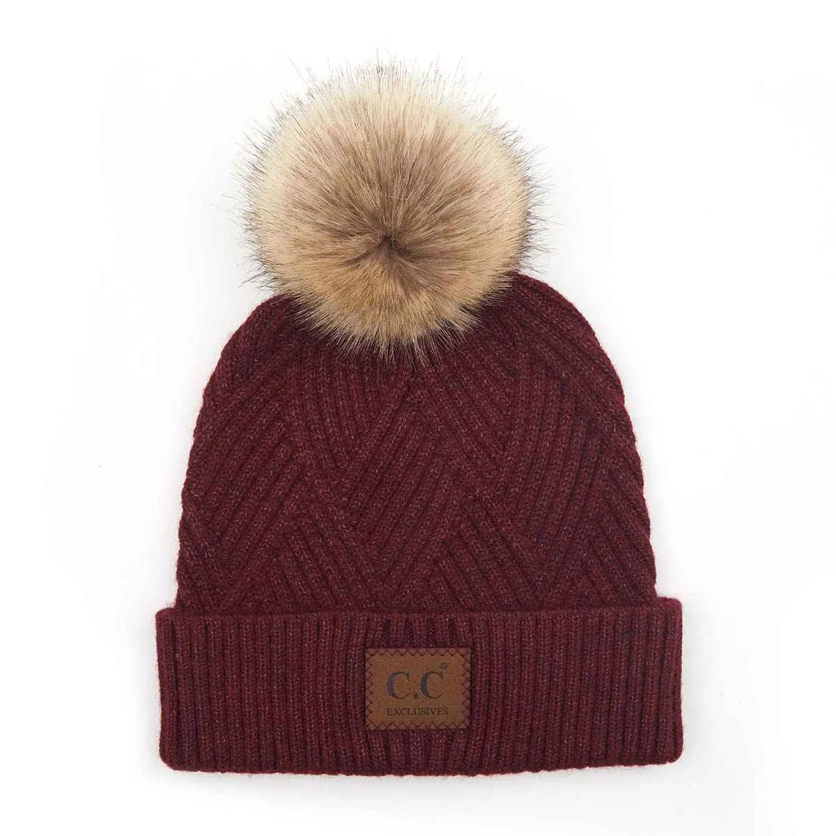 HAT2060 Amelia Large Patch Heathered Pom Beanie