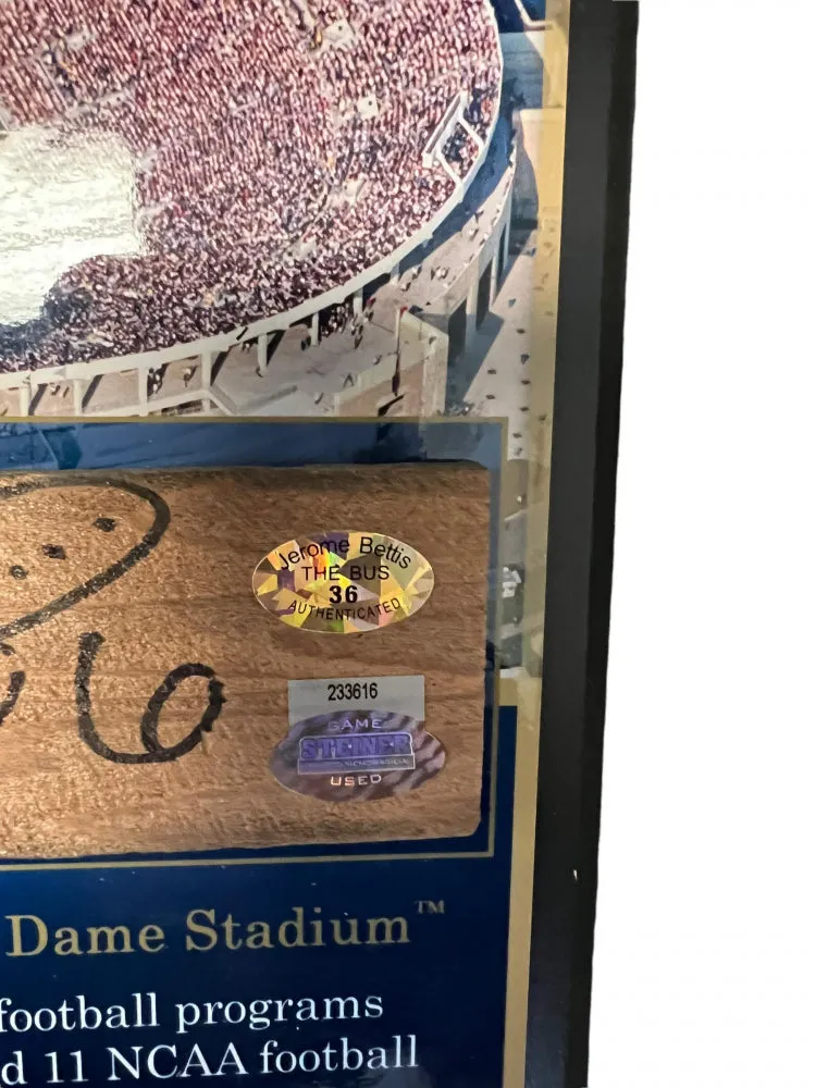 Jerome Bettis Signed Notre Dame Fighting Irish Game Used Bench Slab 8x10 Plaque (Steiner & Bettis)