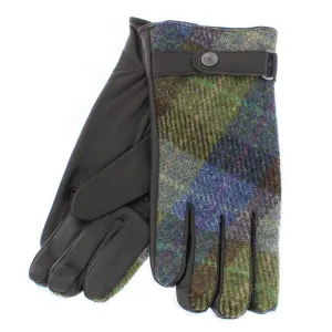 Ladies Harris Tweed/Leather Country Gloves Purple by Failsworth