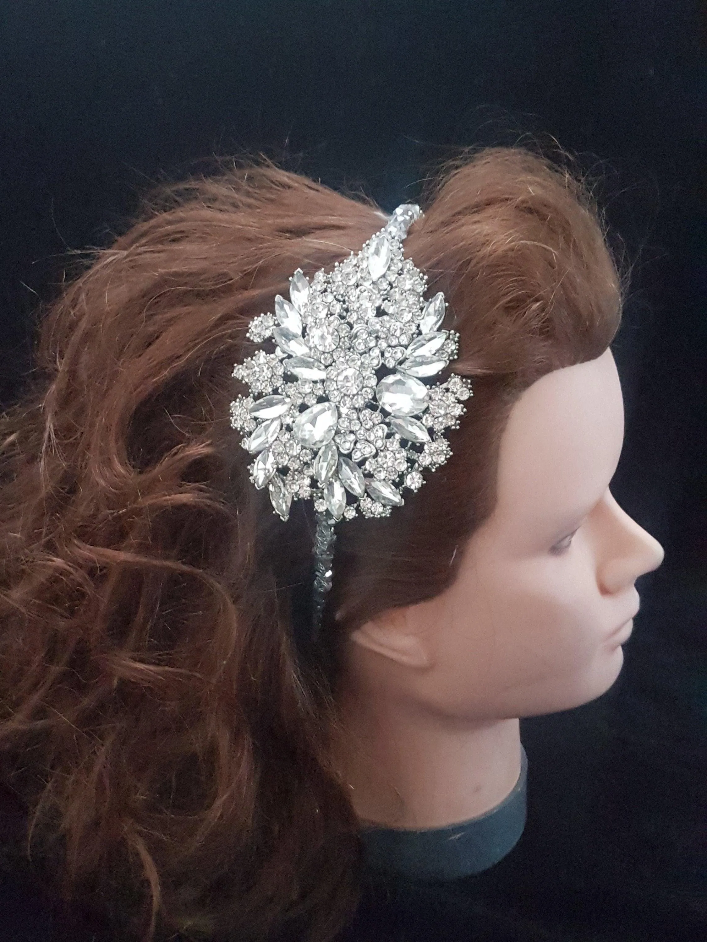 Large side tiara , Vintage inspired crystal band, Silver, Gold or Rose gold by Crystal wedding uk