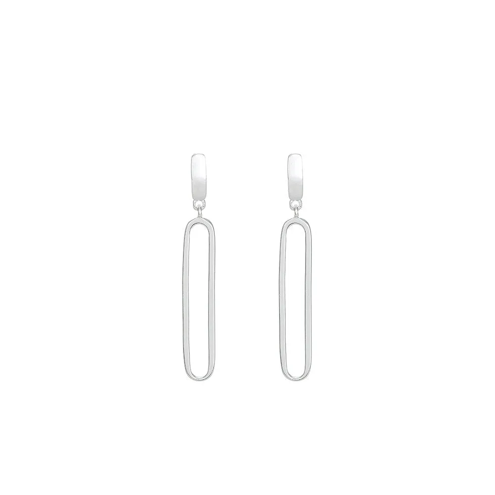 Long Silver Rectangle Earrings