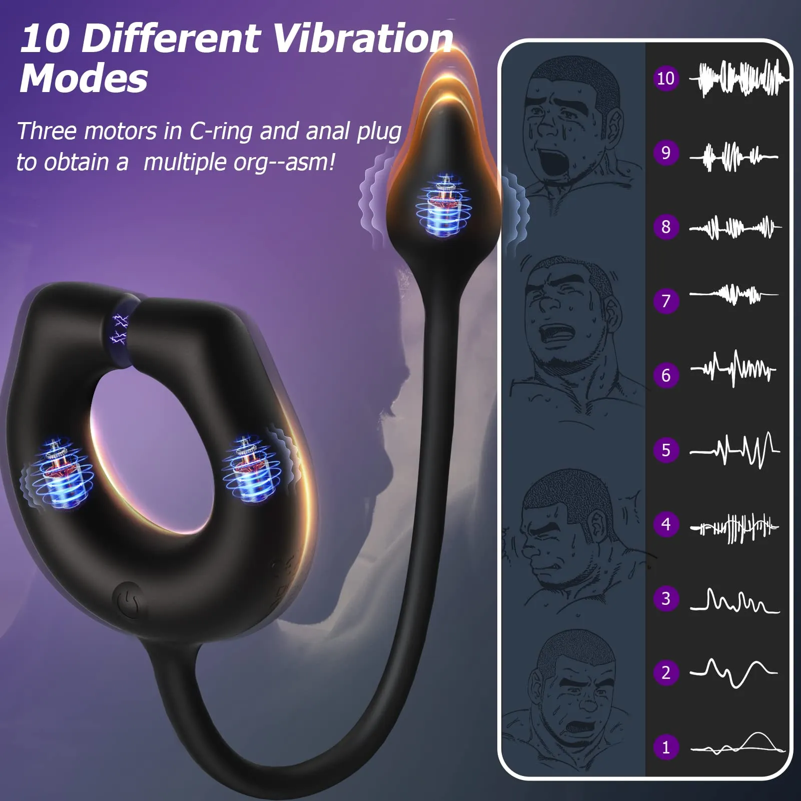 Magnetic Cock Ring with 10 Vibrations