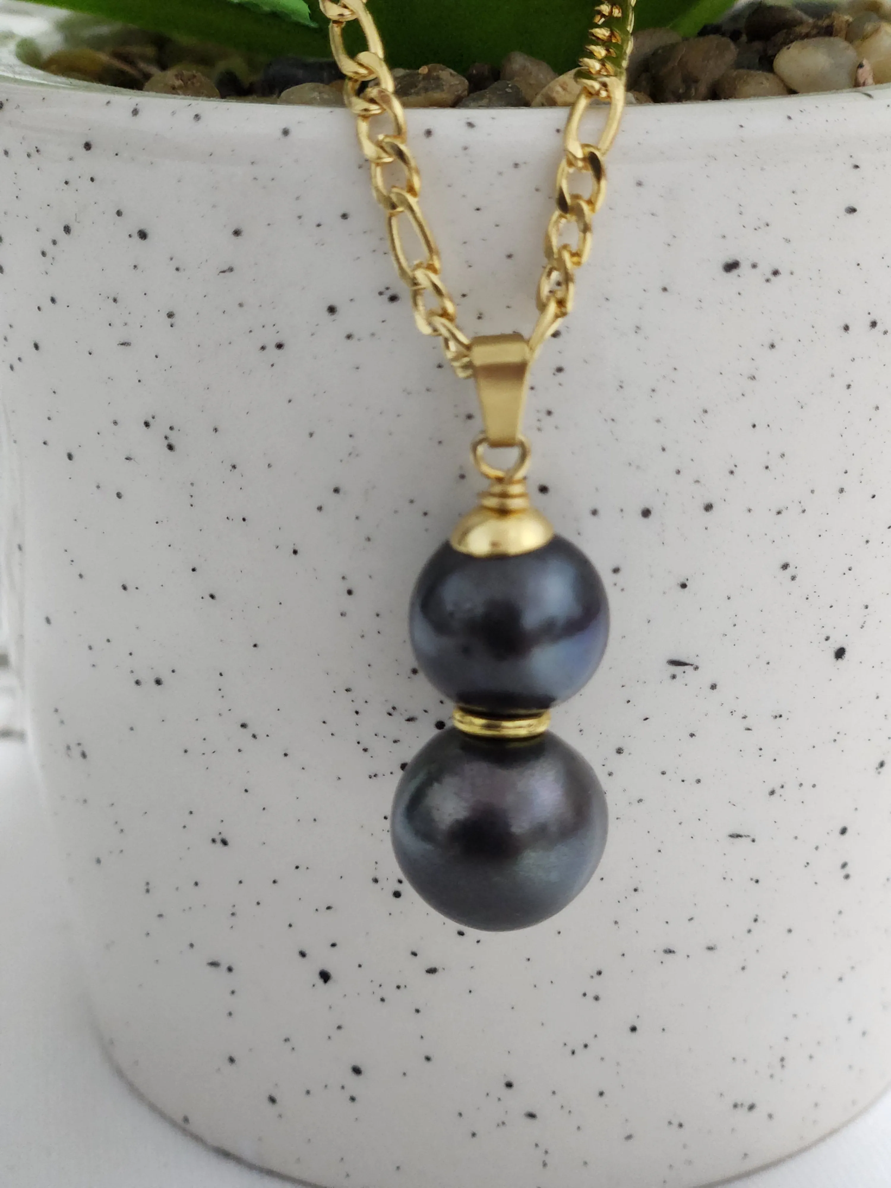 MALAMA - Natural Duo Tahitian Black Pearl Necklace