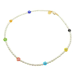 Multicolour Evil Eye Flower Charm Freshwater Pearl Necklace