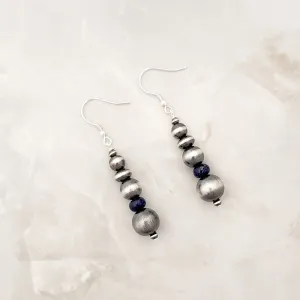 Navajo Pearls & Lapis Graduated Drop Dangle Earrings Sterling Silver NPE014