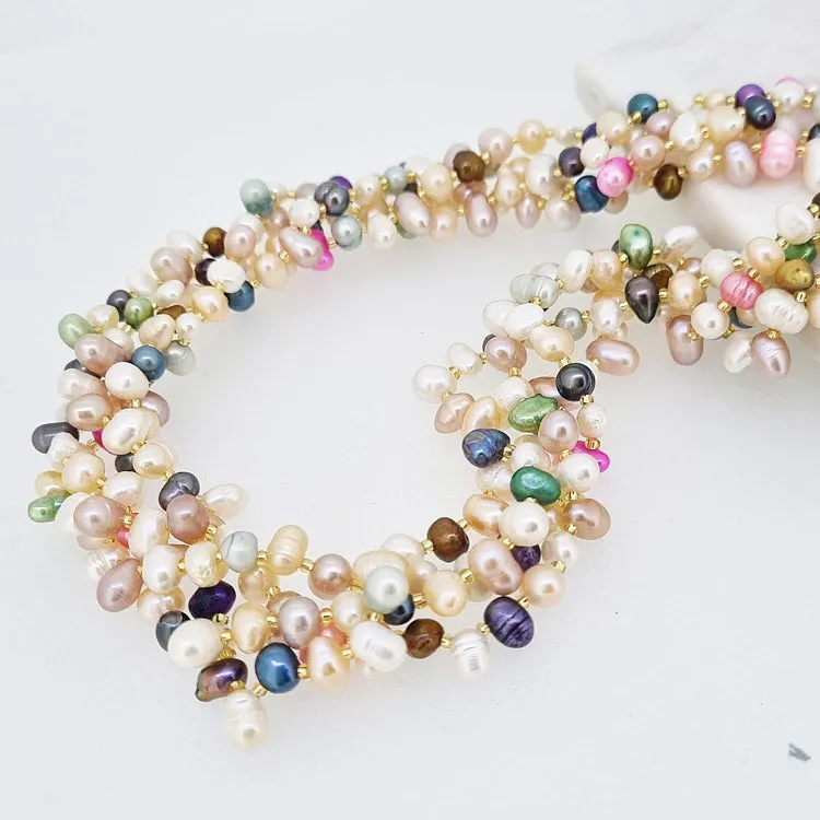 Original Colourful Multi-strand Pearl Necklace, Multicoloured Pearl Necklace for Women