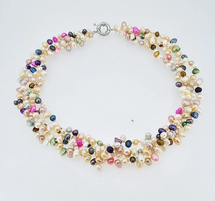 Original Colourful Multi-strand Pearl Necklace, Multicoloured Pearl Necklace for Women