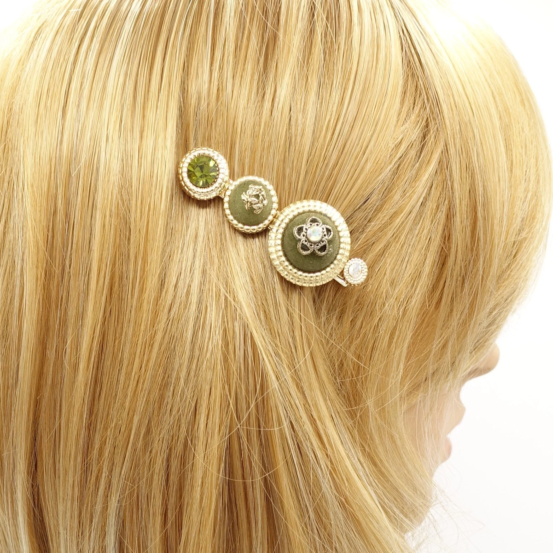 royal hair clip rhinestone embellished golden button luxury style hair clip