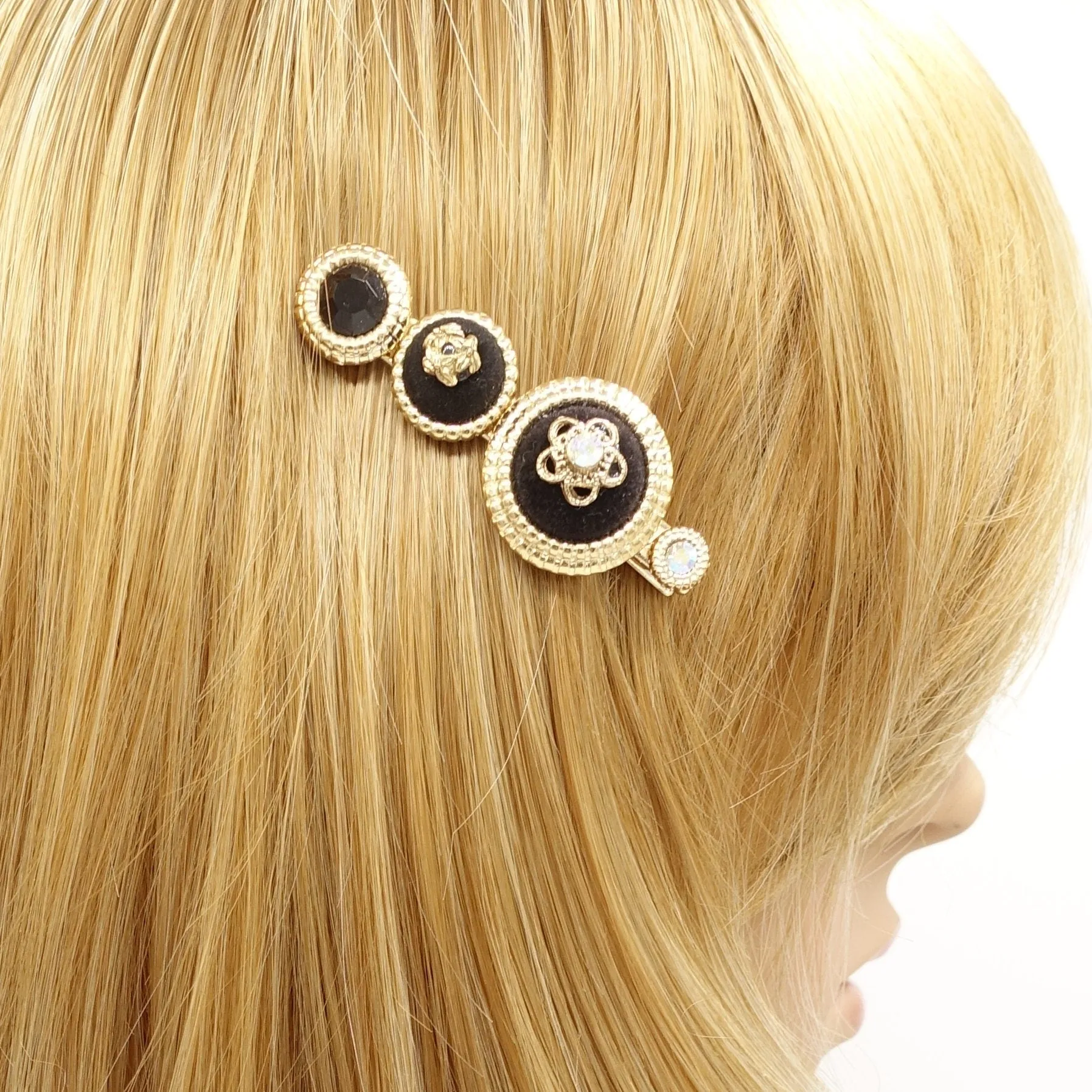 royal hair clip rhinestone embellished golden button luxury style hair clip