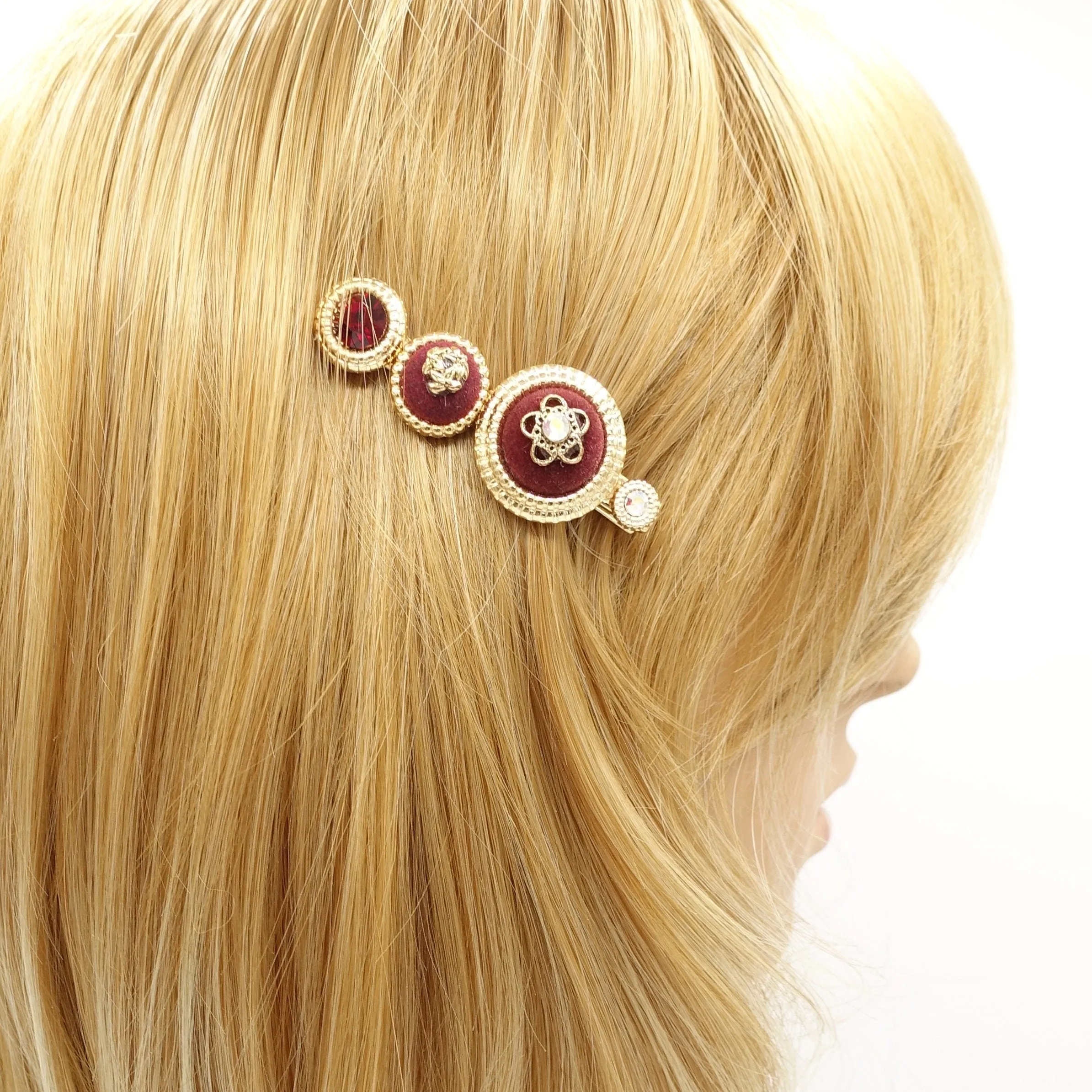 royal hair clip rhinestone embellished golden button luxury style hair clip