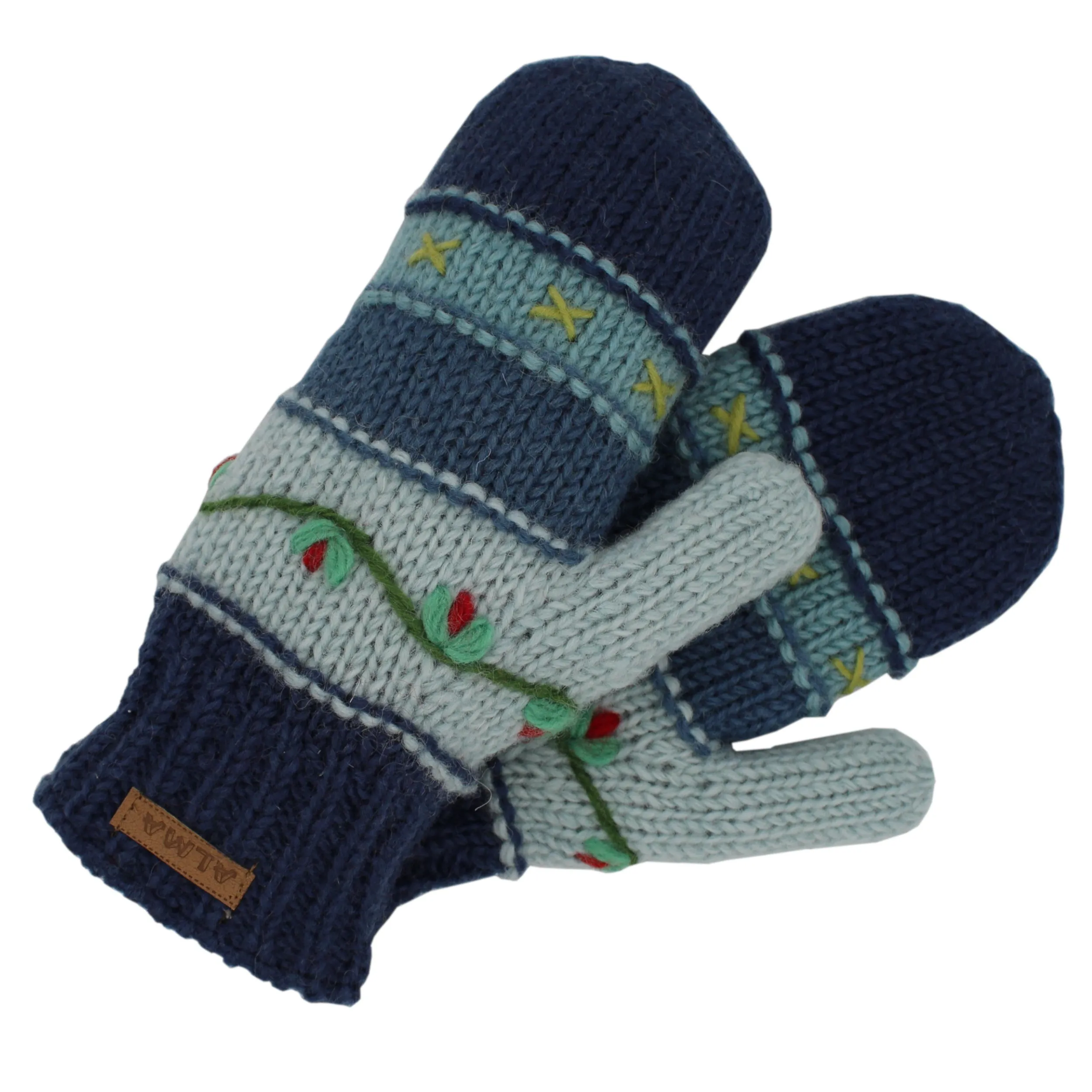 Striped Embroidered Mitts