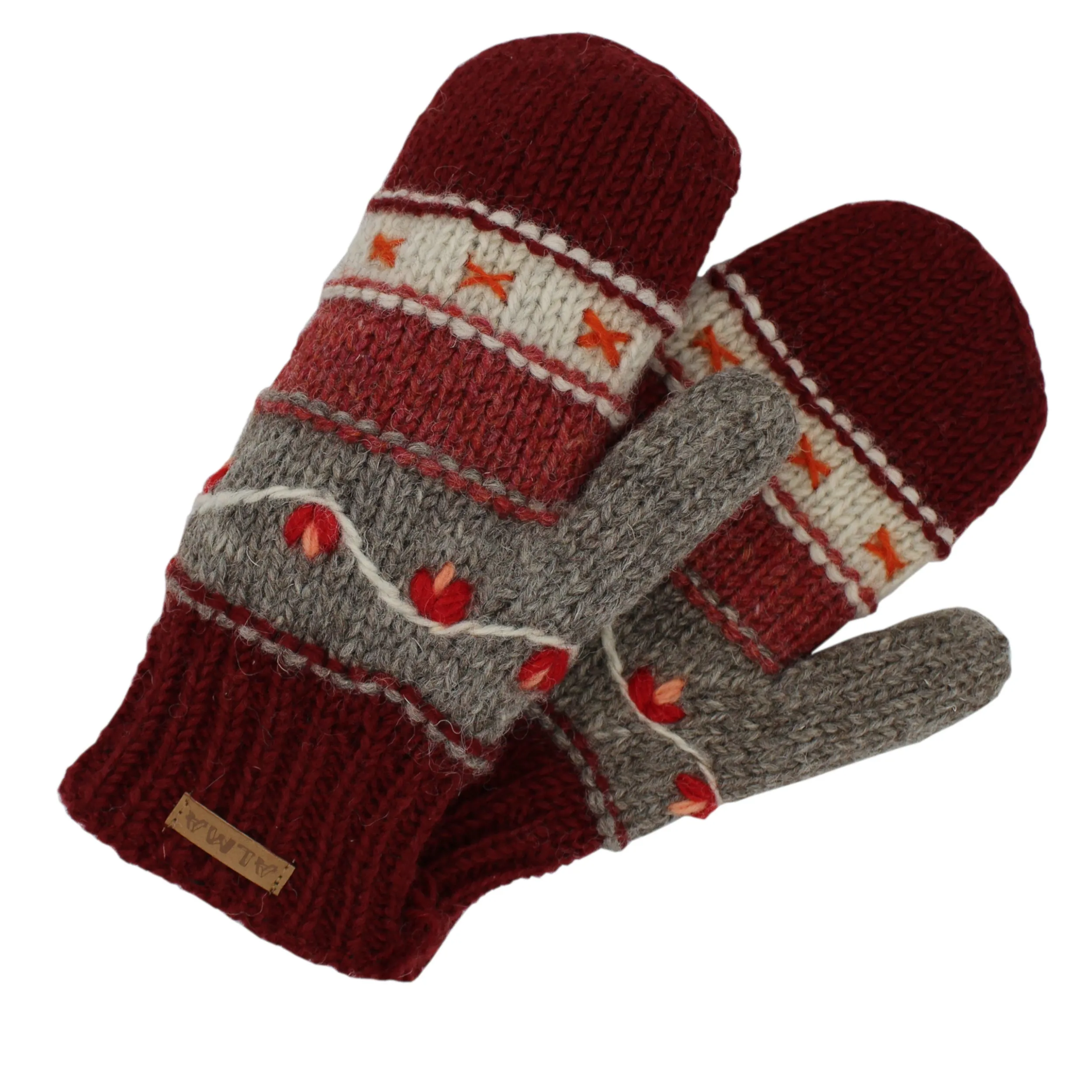 Striped Embroidered Mitts