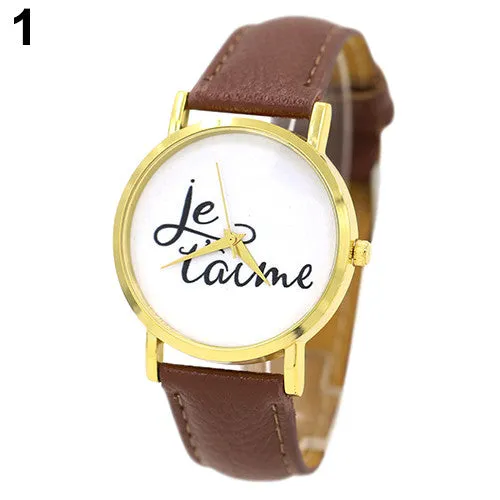 Trendy Style Watch Women's Men's Je T'aime Couple Lover Faux Leather Quartz Analog Wrist Watch Sale 4PE7