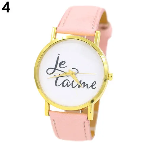 Trendy Style Watch Women's Men's Je T'aime Couple Lover Faux Leather Quartz Analog Wrist Watch Sale 4PE7