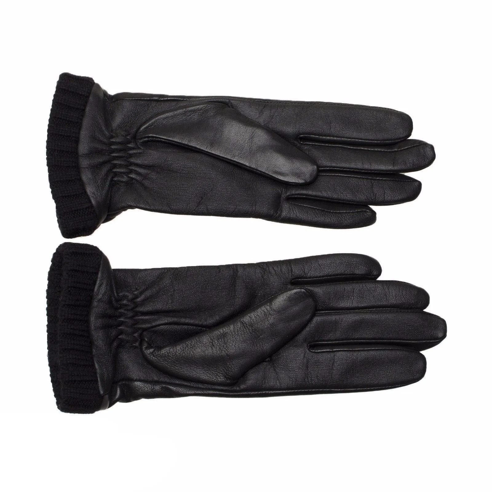 UGG TECH QUILTED BLACK LEATHER GLOVES WITH KNIT CUFF WOMEN’S SIZE S NEW